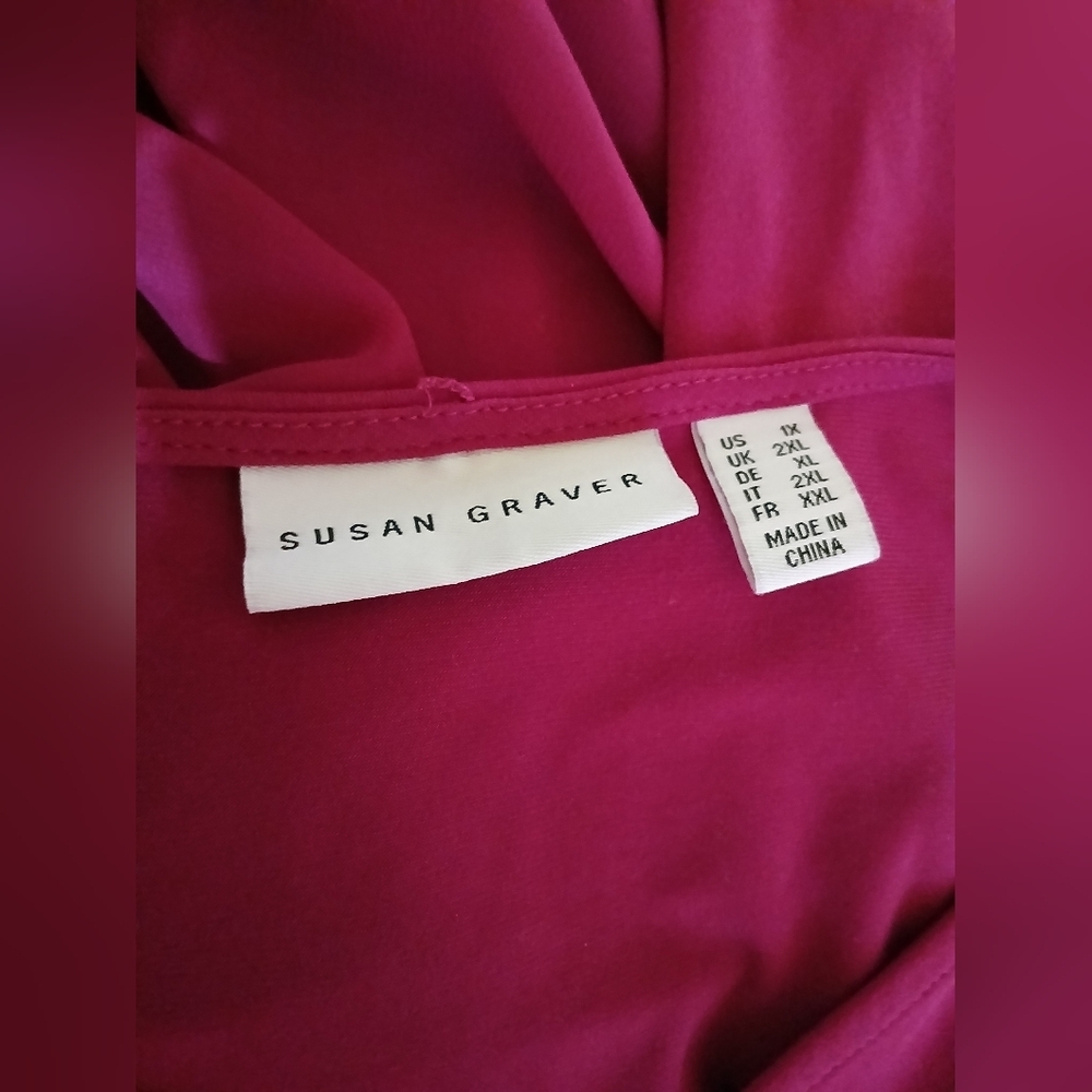 Susan Graver 1X Rasperry Tunic Blouse - Picture 3 of 5